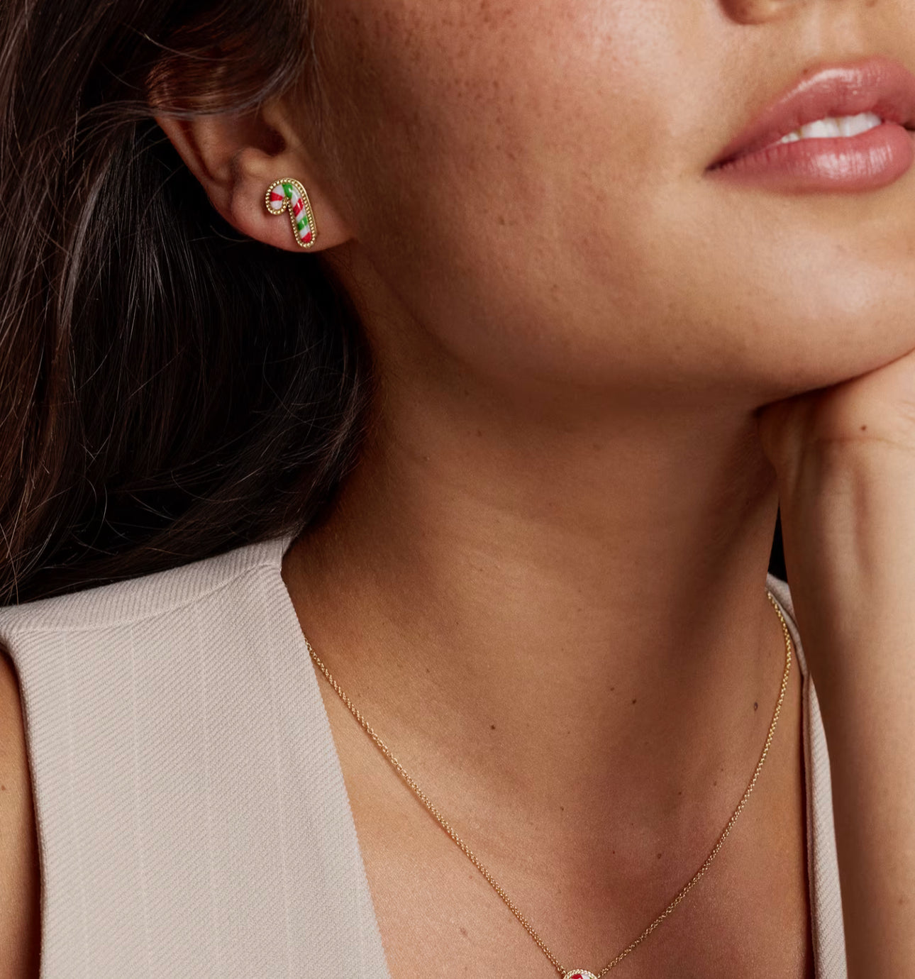 Kendra Scott Candy Cane Stud Earring-Gold Red Green Mix