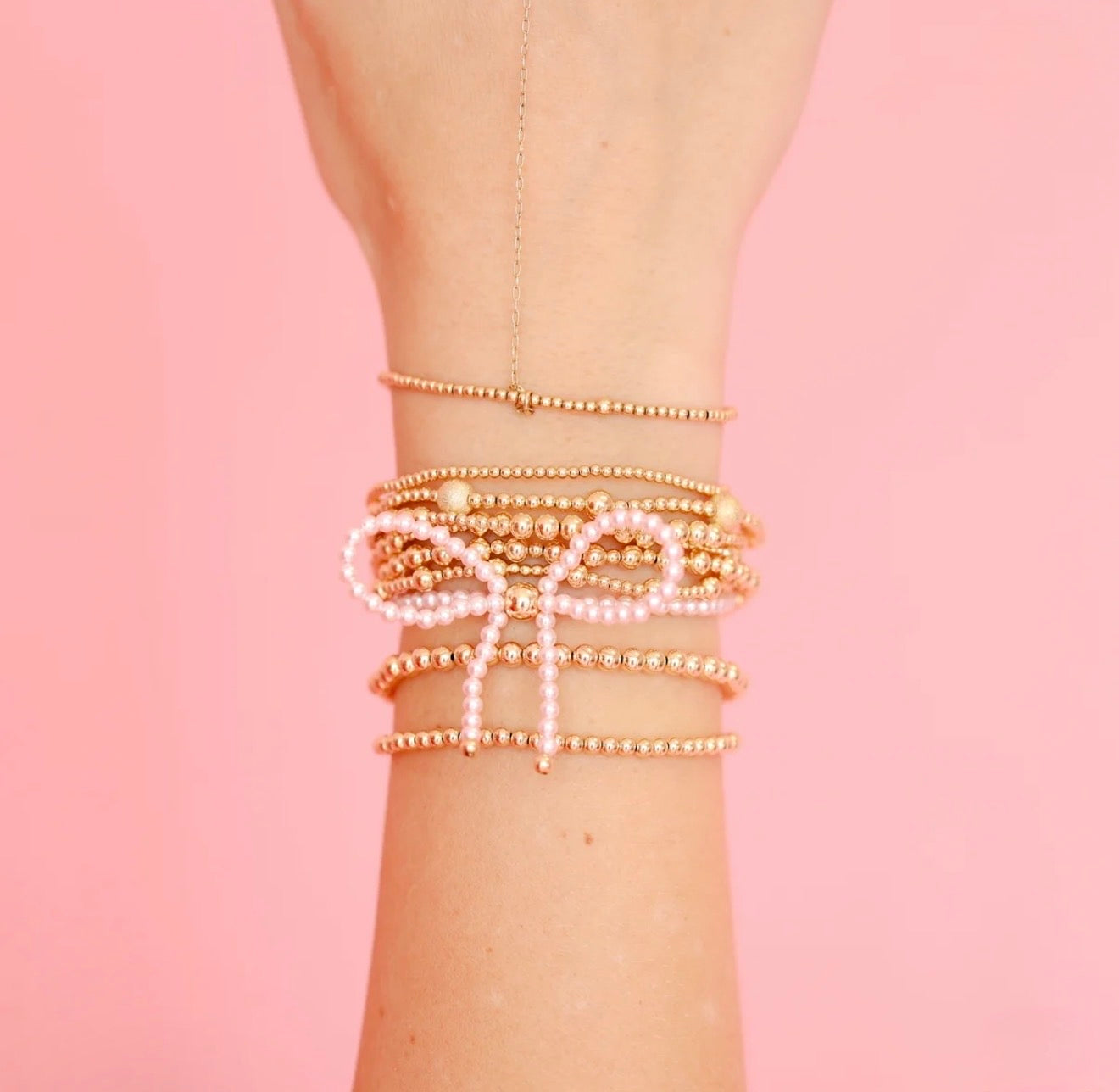 Beaded Blondes "Pink Pearl Bow" Bracelet-Standard 6.75"