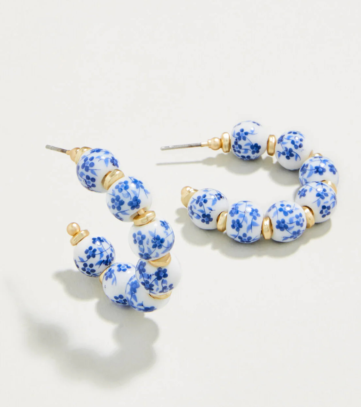 Spartina 449 Annabelle Beaded Hoop Earrings- Blue Flowers