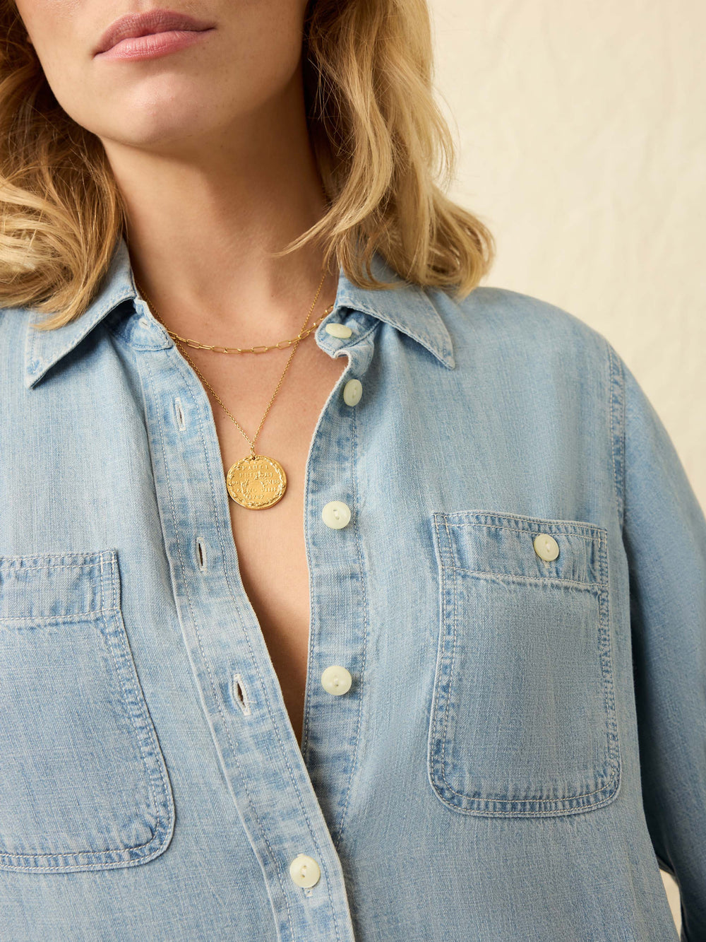 Faherty Tried & True Chambray Classic Shirt-Mid Wash
