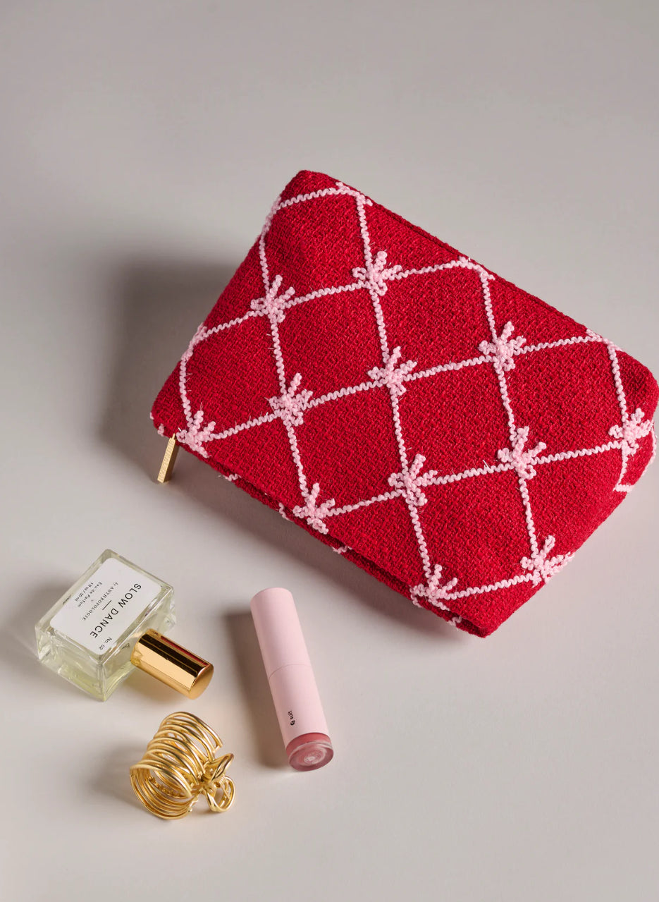 Shiraleah Tinsel Bow Zip Pouch-Red