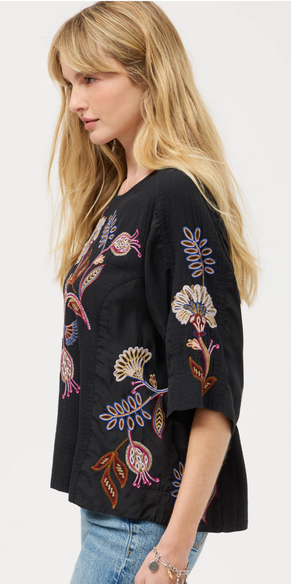 Johnny Was Mixed Media Dolman Blouse - Gineva