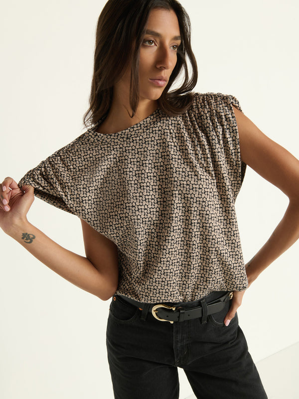 Nation LTD “Frankie” Lux Muscle Tee - Ditsy Floral Butterscotch
