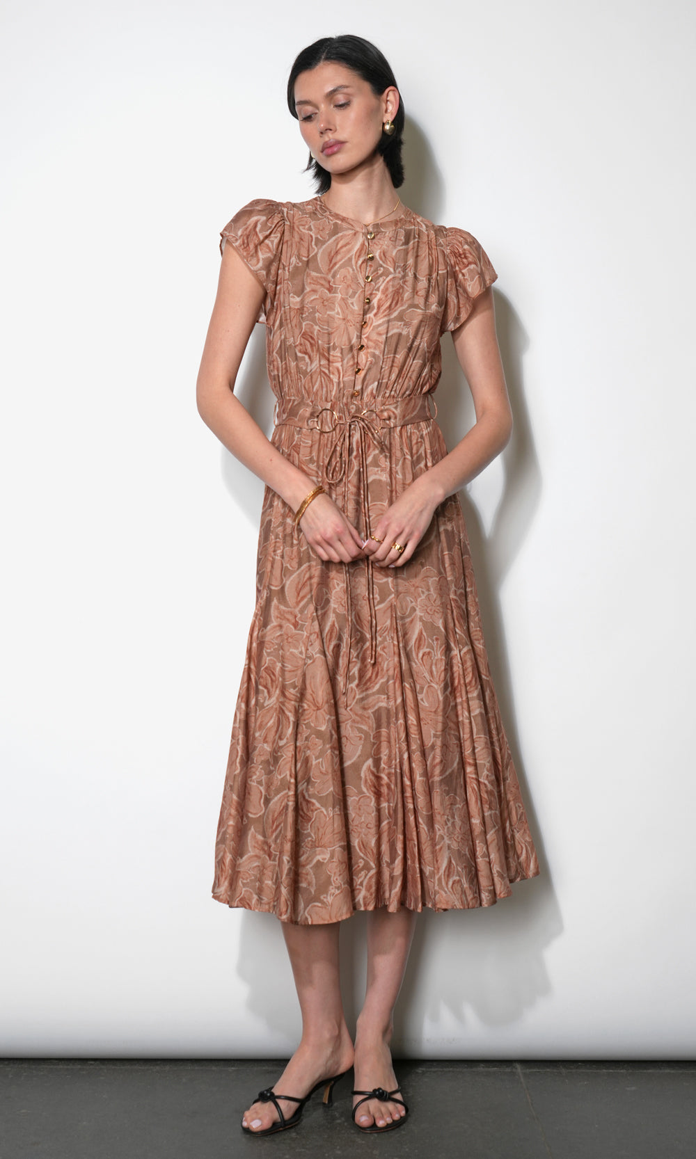 Greylin "Grace" Tie Belt Midi Dress-Terracotta