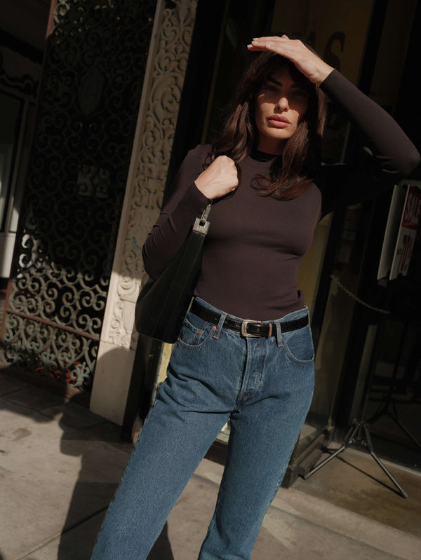 Nation LTD "Gina" Slim Mock Neck-Jet Black