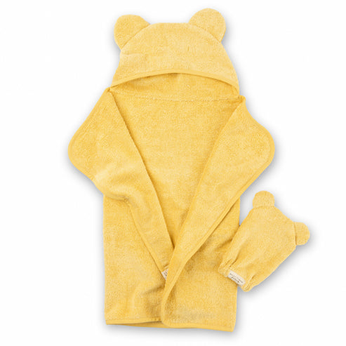 Bella Tunno Hooded Towel + Wash Mitt Set - Sunshine