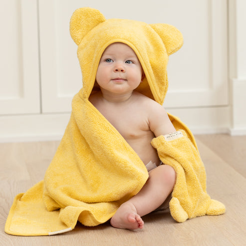 Bella Tunno Hooded Towel + Wash Mitt Set - Sunshine