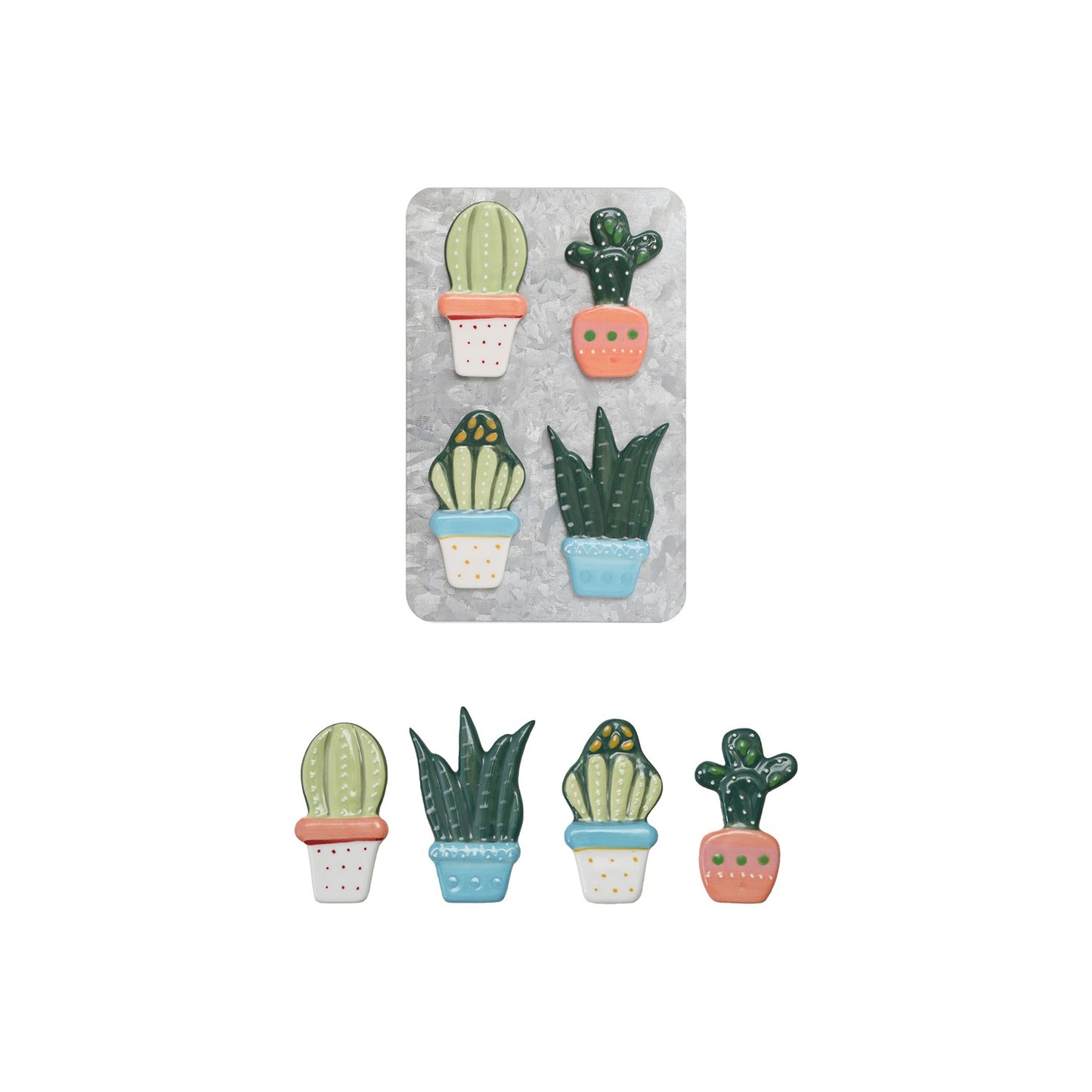 Hazel Mazel Stoneware Cactus Magnets on Card (Set of 4)