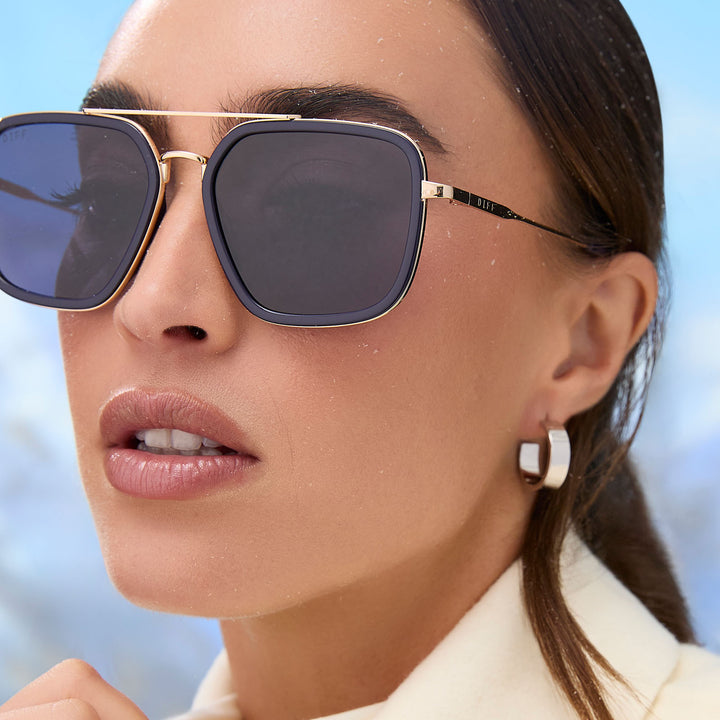 DIFF Eyewear “Jordan” Gold Royal Temple Tips Midnight Polarized Sunglasses