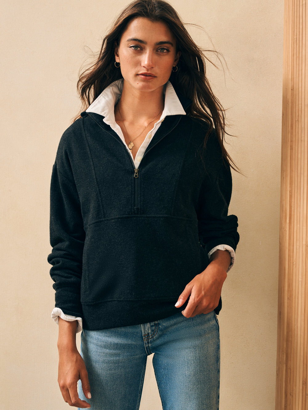 Faherty Legend™ Lounge Half Zip Sweatshirt-Heathered Black Twill