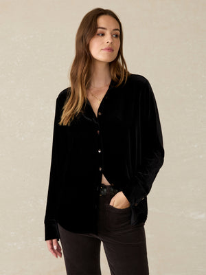 Faherty Stretch Silk Velvet Genevieve Shirt-Black