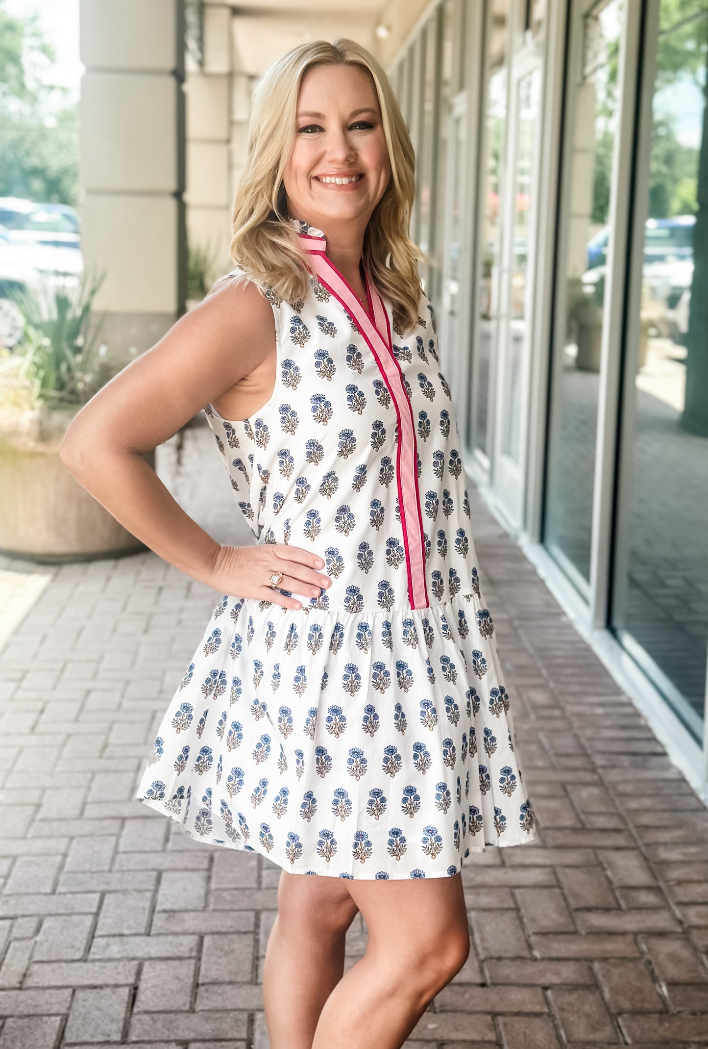 THML "Evita" Sleeveless Flower Print Dress-White