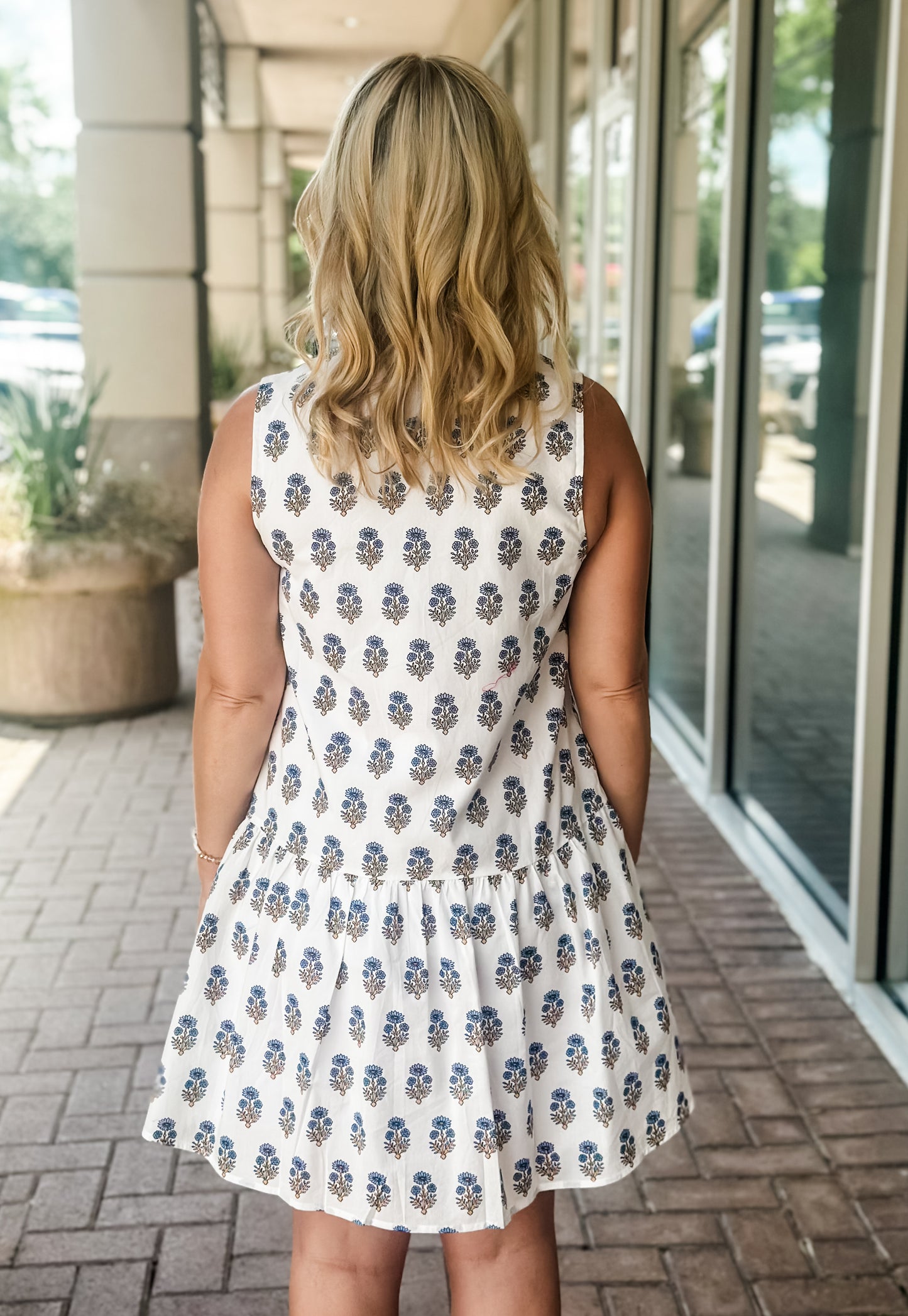 THML "Evita" Sleeveless Flower Print Dress-White