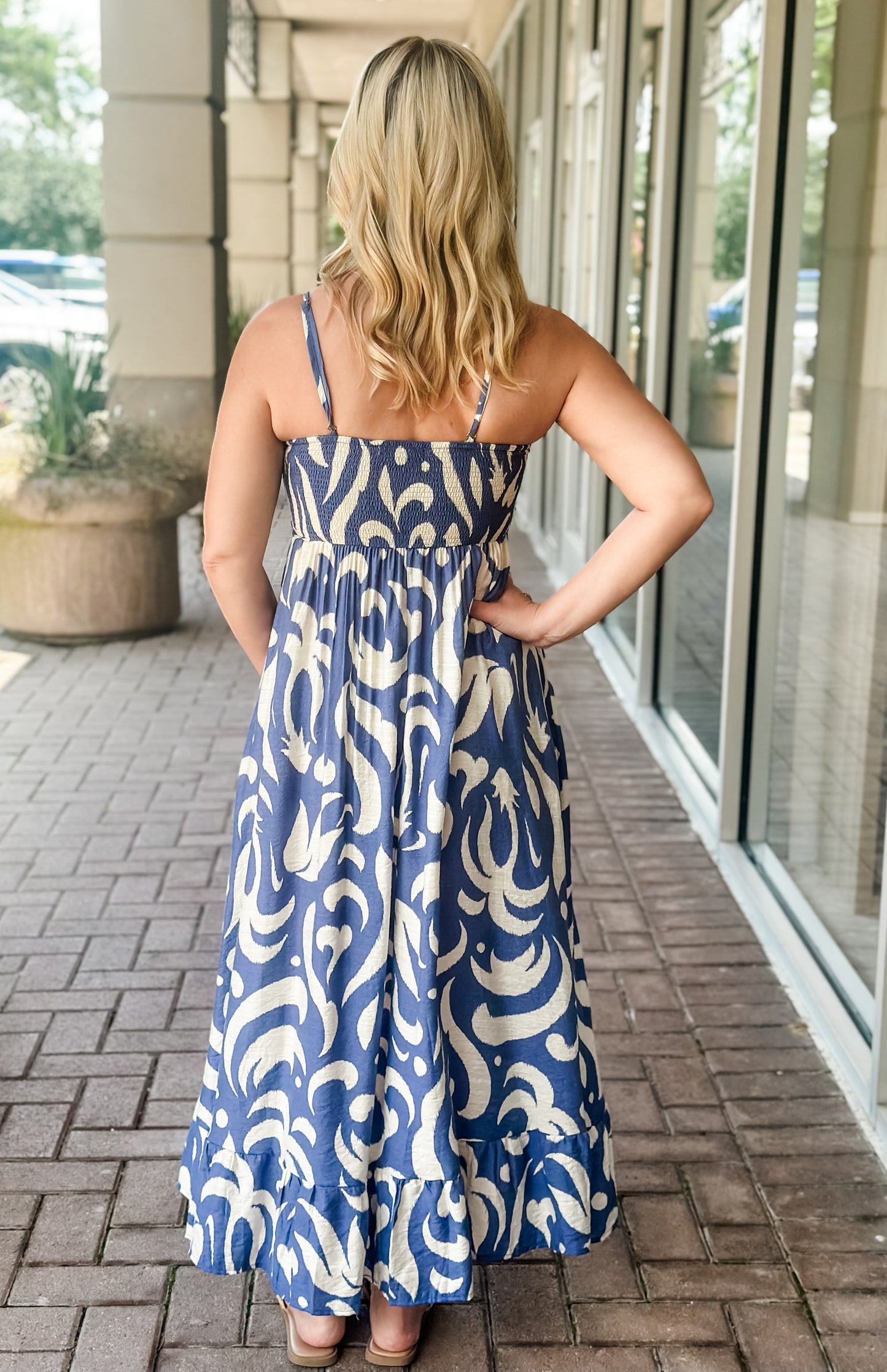 KLd "Martina" Smocked Back Long Dress-Blue