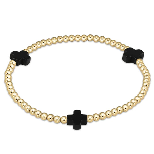 Enewton “Signature Cross” Gold 3mm Bead Bracelet-Onyx