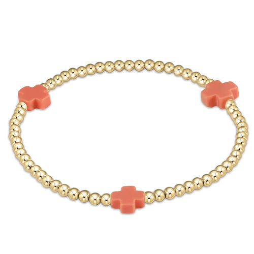 Enewton “Signature Cross” Gold 3mm Bead Bracelet-Coral