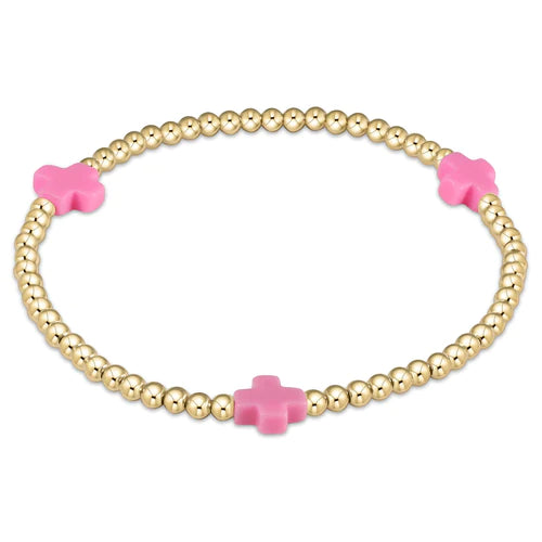 Enewton “Signature Cross” Gold Pattern 3mm Bead Bracelet-Bright Pink (BSCGP3BP)