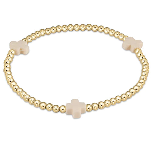 Enewton “Signature Cross” Gold 3mm Bead Bracelet-Off White (BSCGP3OW)