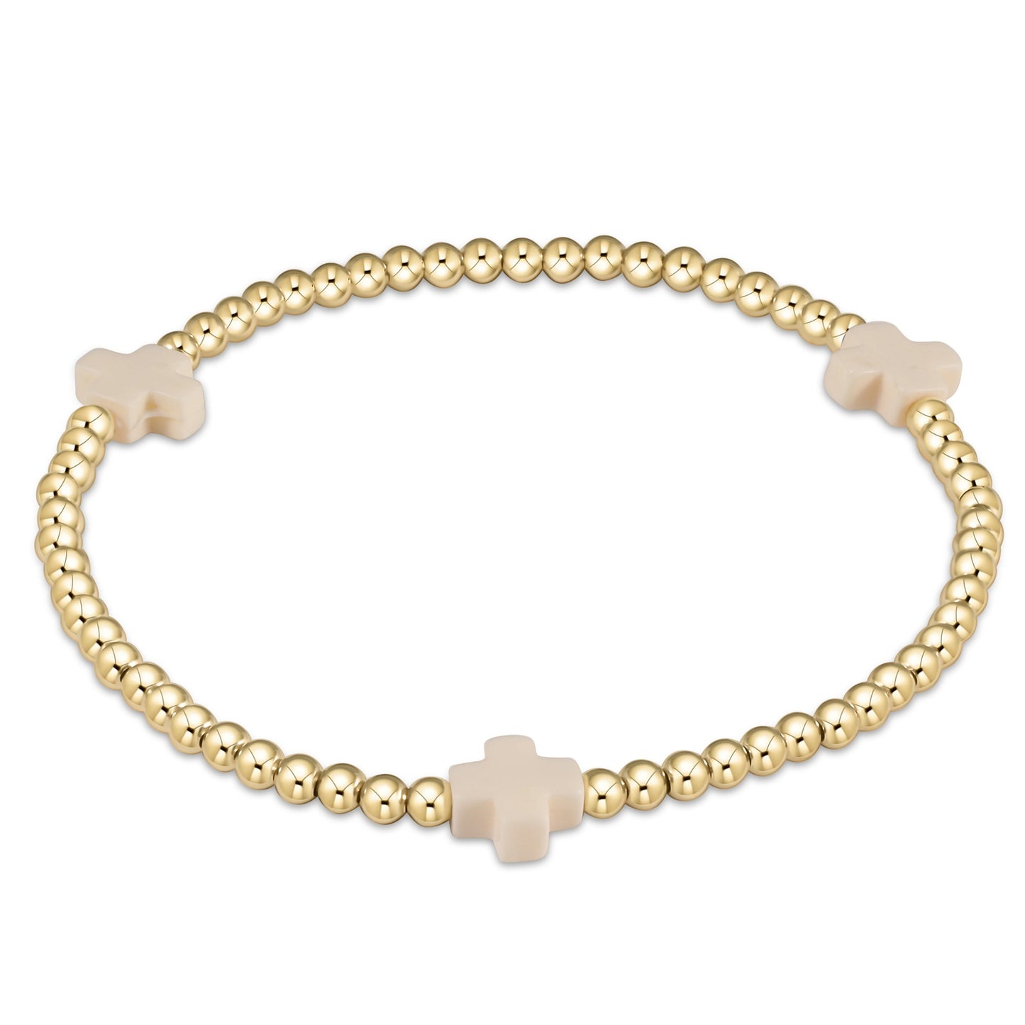 Enewton EGIRL Signature Cross Gold Pattern Bead 3mm Bead Bracelet-Off White (EGBSCGP3OW)