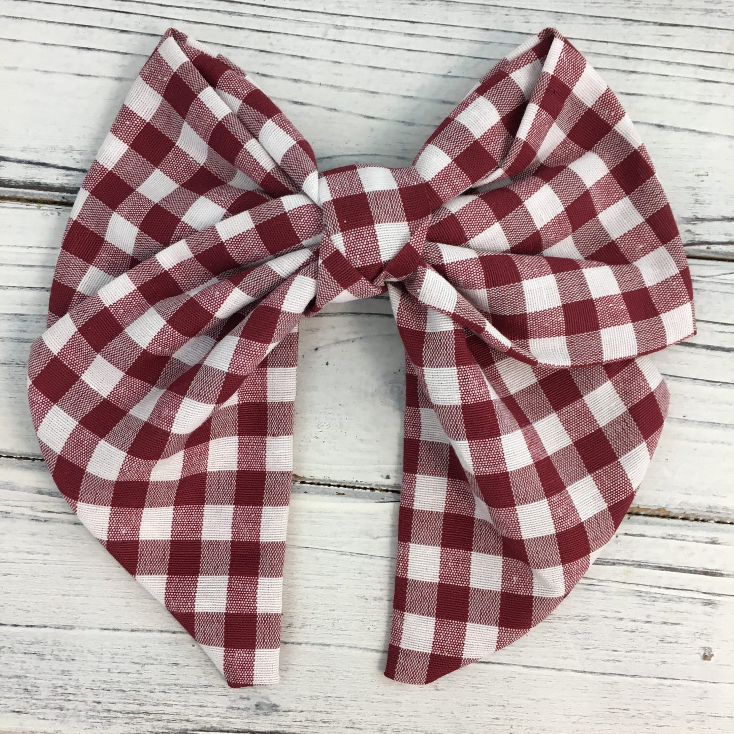 Checkered Hair Bow-Maroon/White