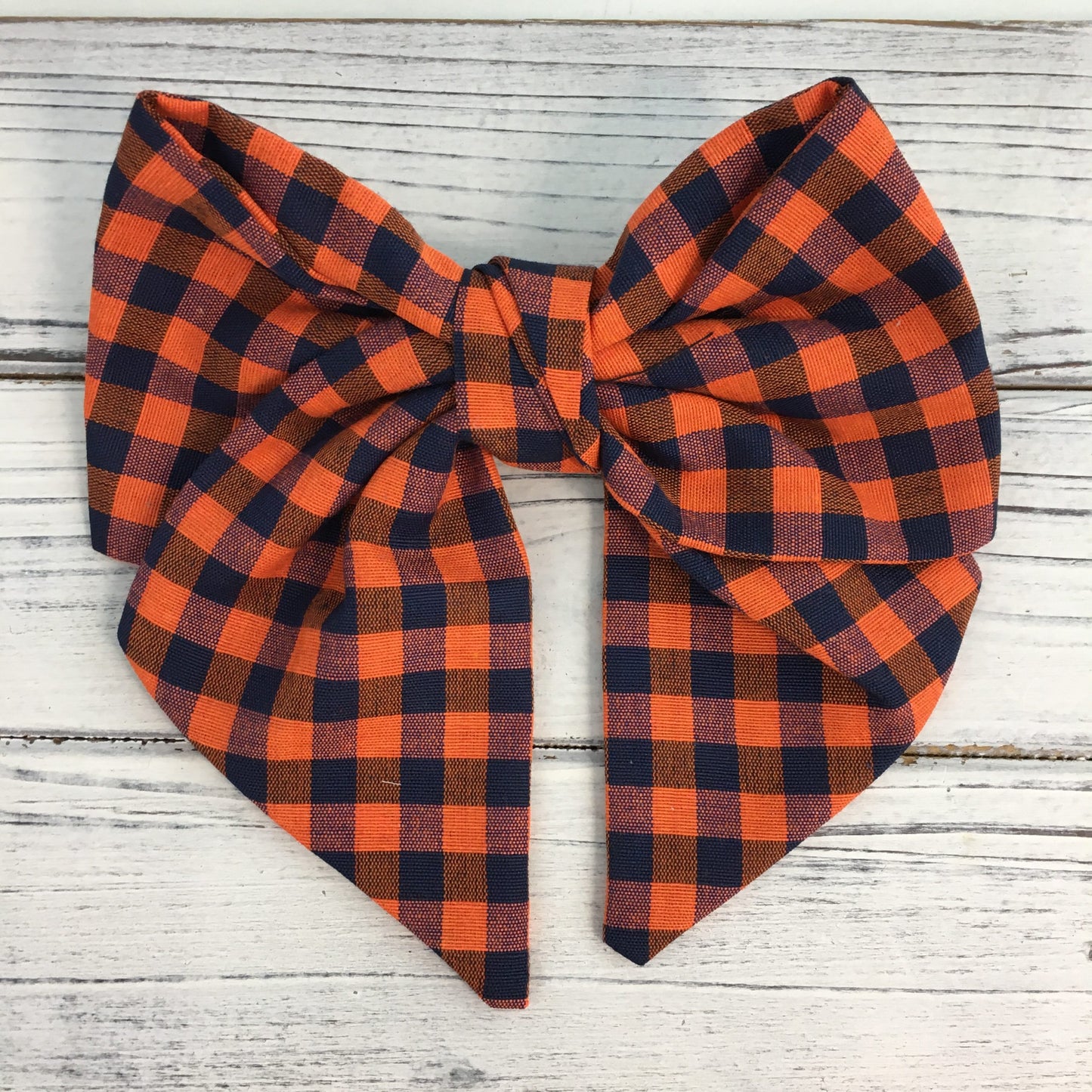 Checkered Hair Bow-Orange/Navy