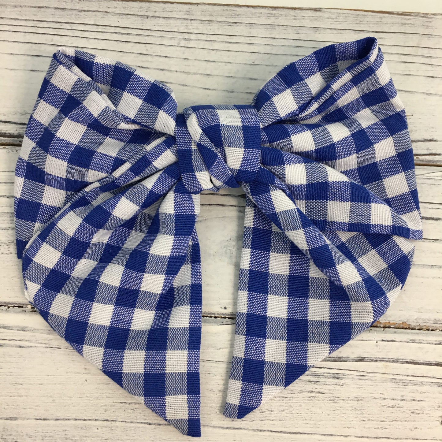 Checkered Hair Bow-Cobalt/White