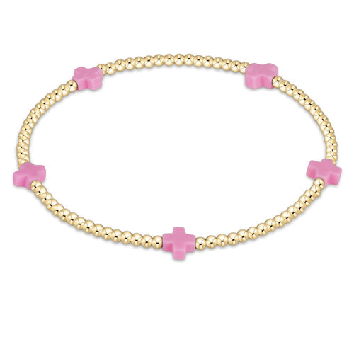 Enewton "Signature Cross" Small Gold Pattern 2mm Bead Bracelet-Bright Pink