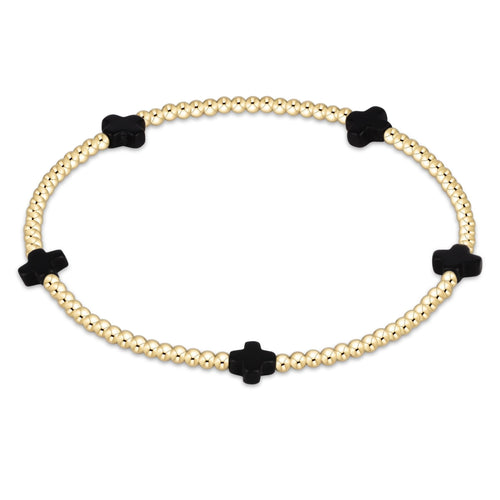 Enewton Signature Cross Small Gold Pattern 2mm Bead Bracelet-Onyx