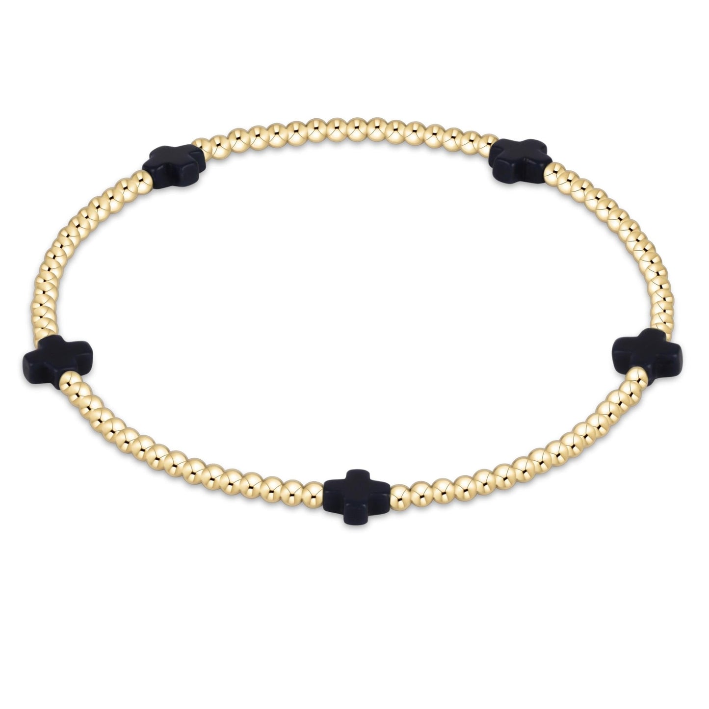 Enewton "Signature Cross" Small Gold Pattern 2mm Bead Bracelet-Navy