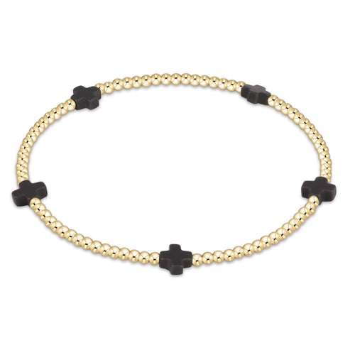 Enewton Signature Cross Small Gold Pattern 2mm Bead Bracelet-Charcoal