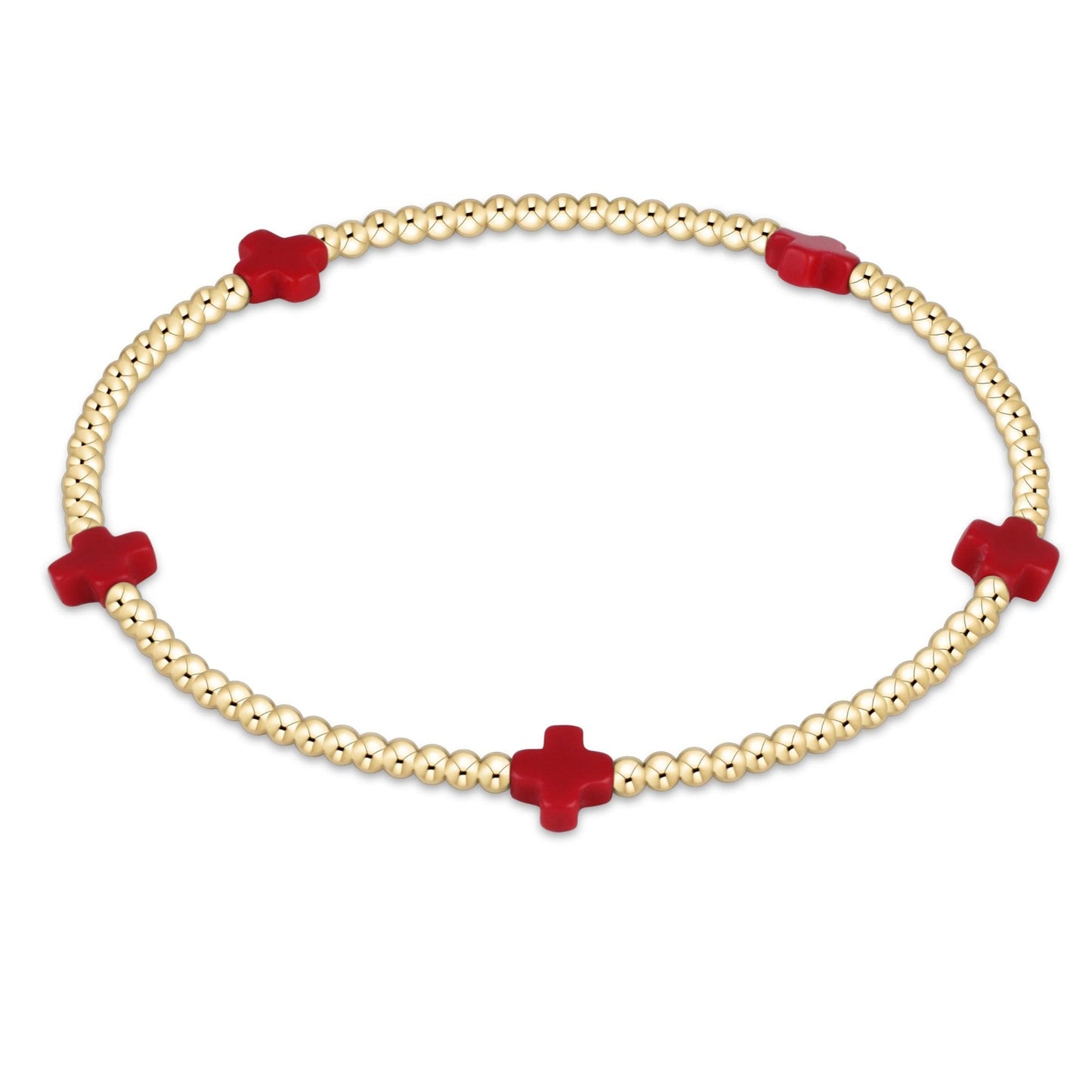 Enewton "Signature Cross" Small Gold Pattern 2mm Bead Bracelet-Red
