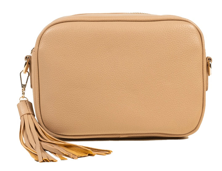 Ahdorned Faux Pebbled Leather Tassel Bag-Mushroom