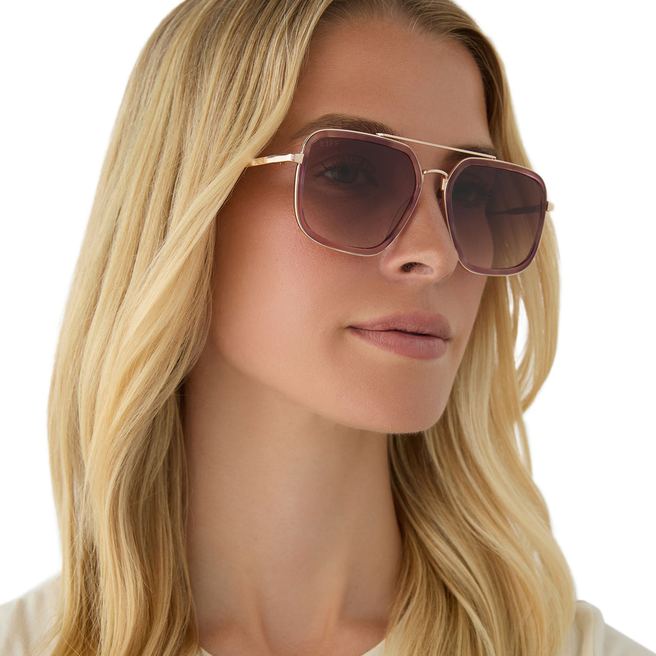 Diff Eyewear “Jordan” Gold Fleur Tort Temple Tips Brown Gradient