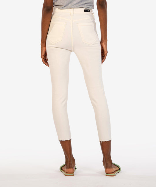 Kut From The Kloth "Connie" Fab Ab Raw Hem High Waist Crop Skinny Jeans-Ecru