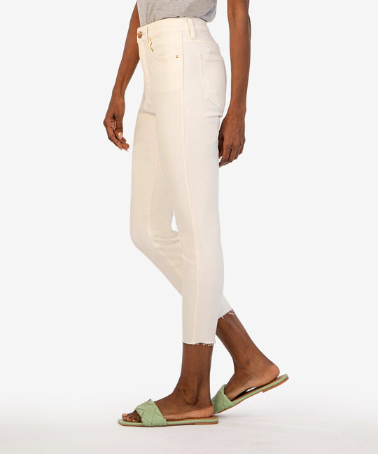 Kut From The Kloth "Connie" Fab Ab Raw Hem High Waist Crop Skinny Jeans-Ecru