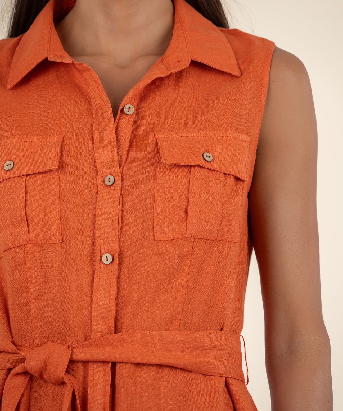 Kut From The Kloth “Bowie” Linen Dress - Orange