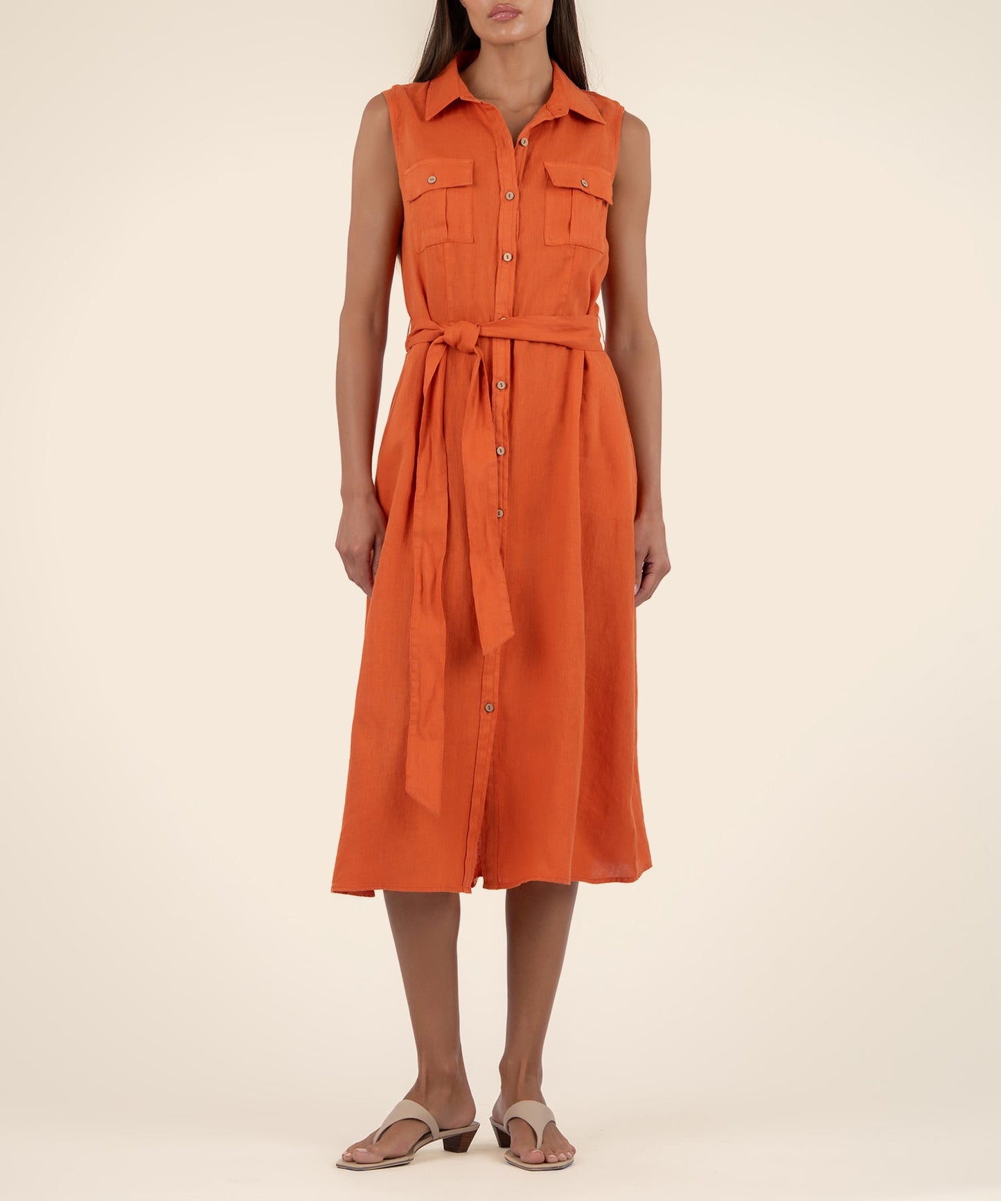 Kut From The Kloth “Bowie” Linen Dress - Orange