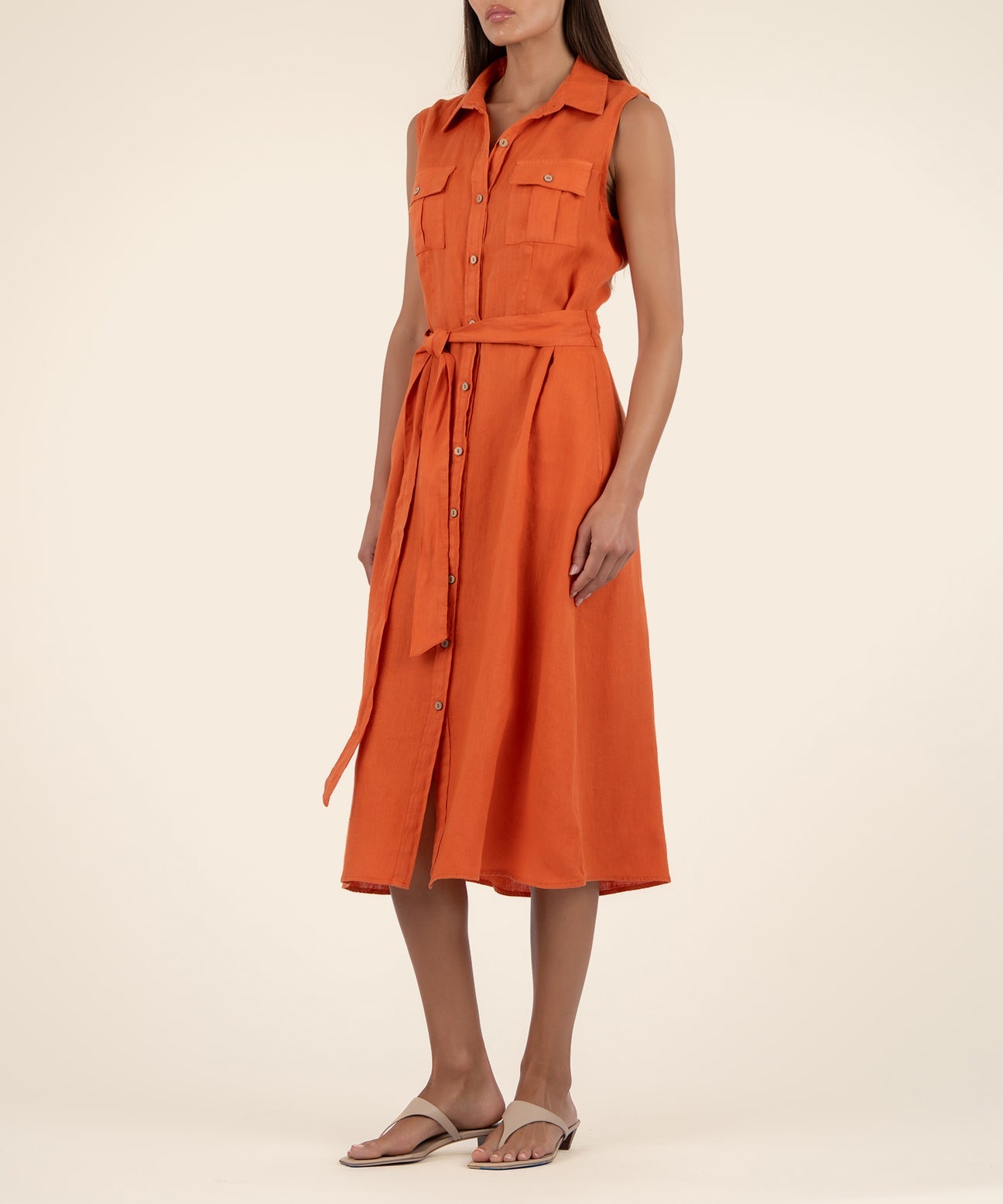 Kut From The Kloth “Bowie” Linen Dress - Orange