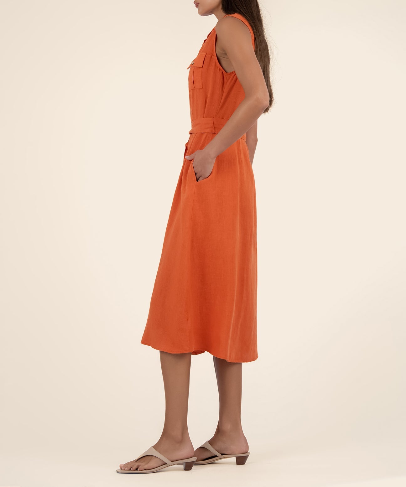 Kut From The Kloth “Bowie” Linen Dress - Orange