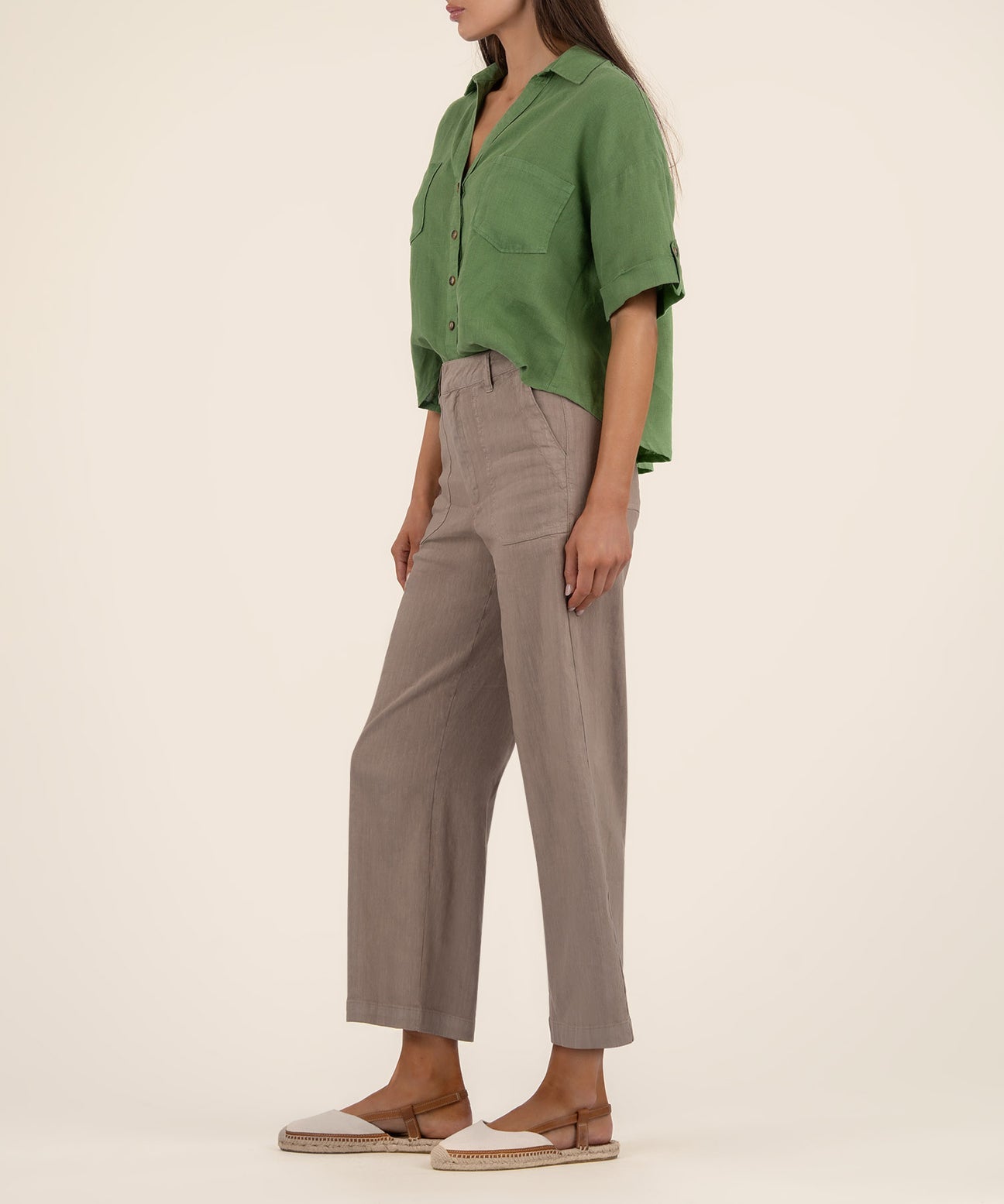 Kut from the Kloth "Breland" Boxy Button Front Shirt-Green