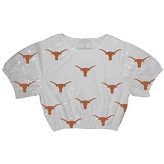 Capri Designs Sequin Repeater Crop Top-University of Texas