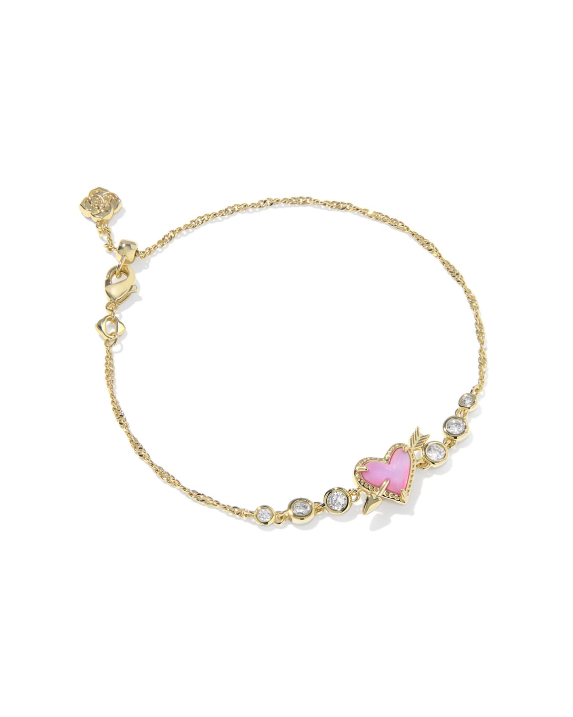 Kendra Scott Ari Heart Arrow Tennis Bracelet- Gold Pink Opalescent Resin