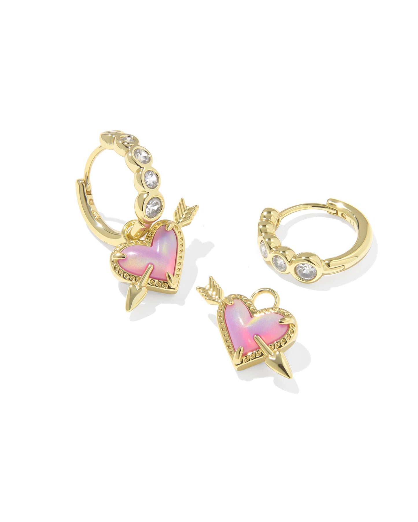 Kendra Scott Ari Heart Arrow Huggie Earring- Gold Pink Opalescent Resin