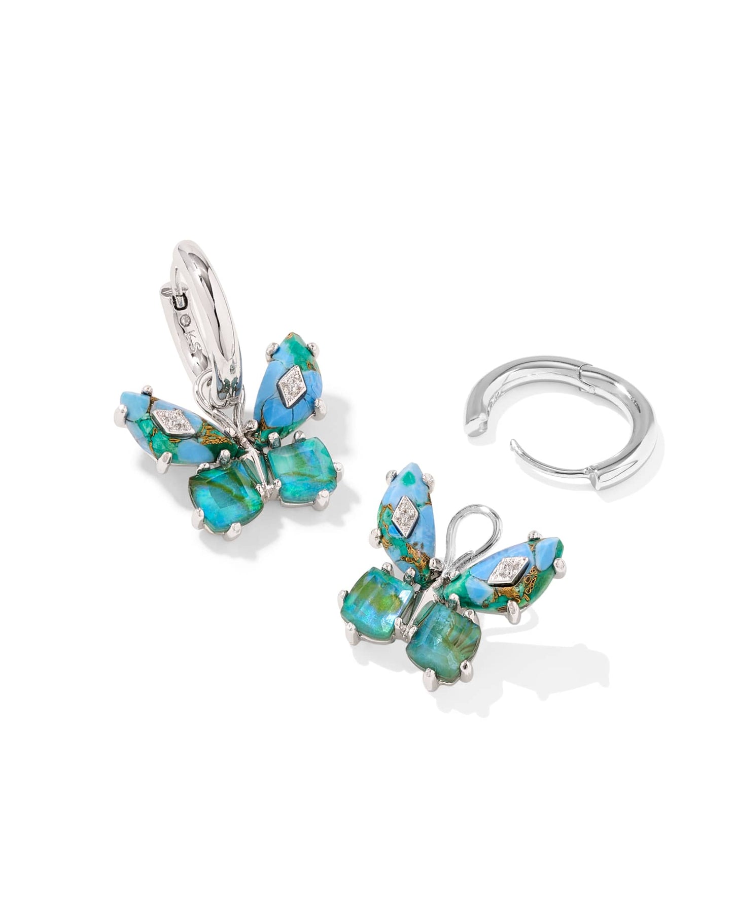 Kendra Scott Bianca Butterfly Huggie Earring-Silver Bright Aqua Mix