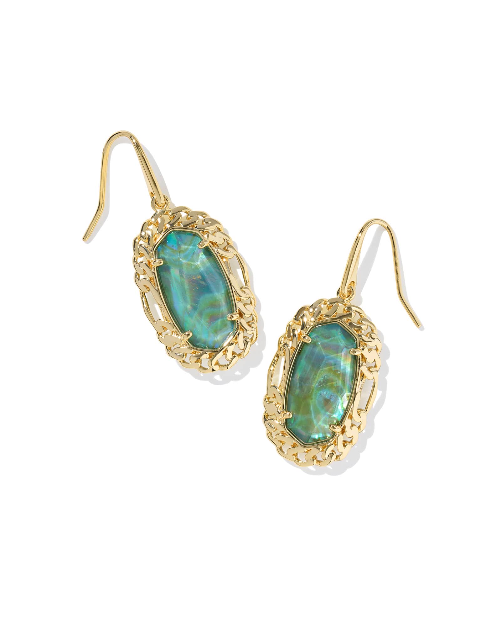 Kendra Scott Dani Figaro Frame Drop Earring-Gold Deep Aqua Illusion