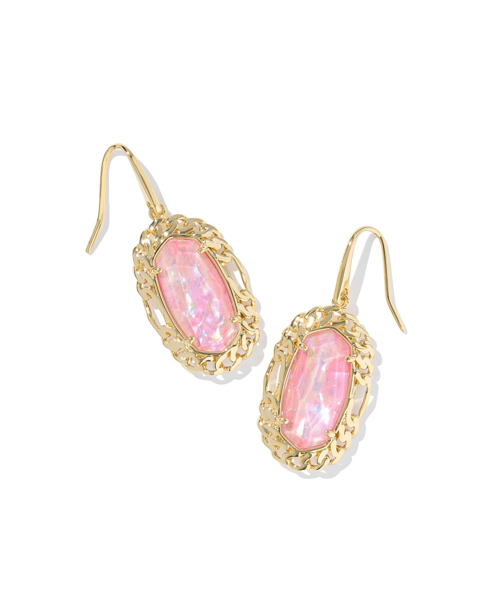 Kendra Scott Dani Figaro Frame Drop Earring-Gold Pink Iridescent MOP