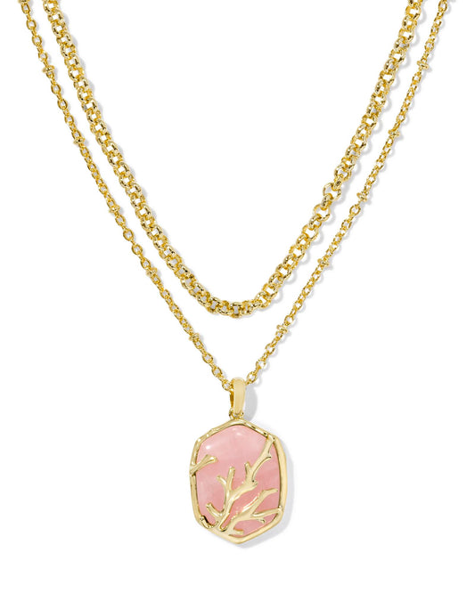 Kendra Scott Daphne Coral Frame Necklace-Gold Rose Quartz