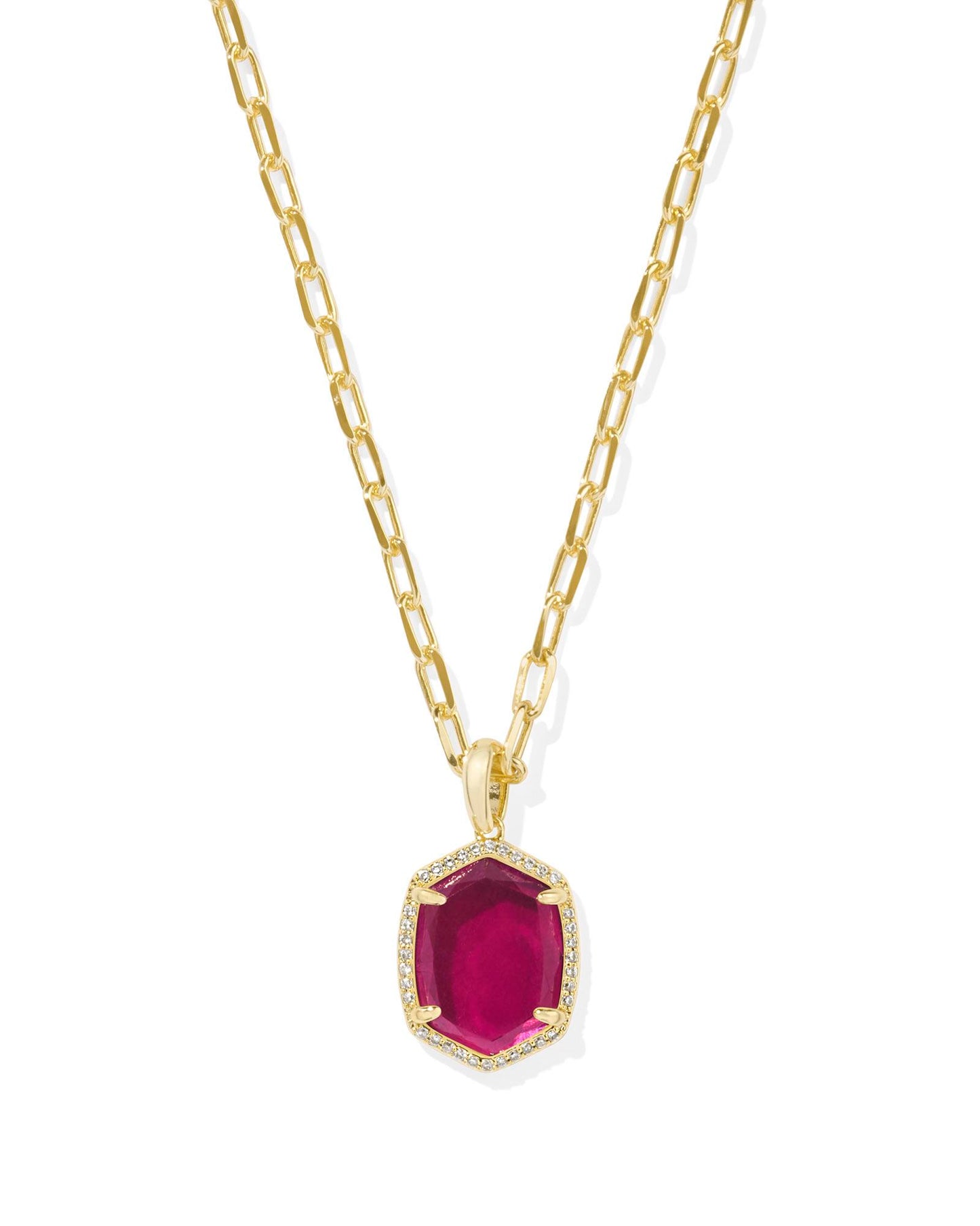 Kendra Scott Daphne Pave Frame Short Pendant Necklace-Gold Berry Mica