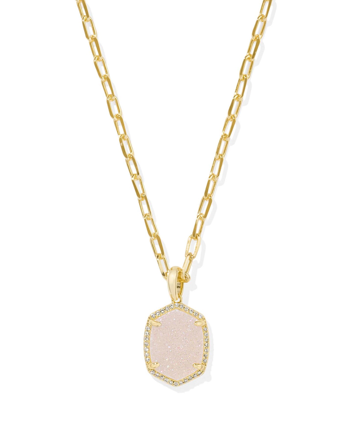 Kendra Scott Daphne Pave Frame Short Pendant Necklace-Gold Iridescent Druzy