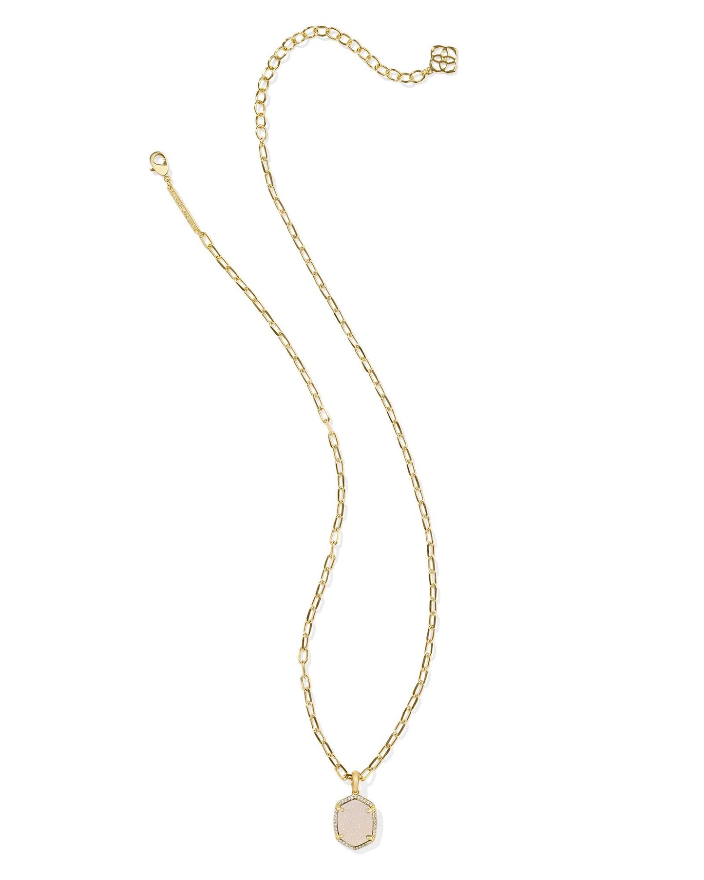 Kendra Scott Daphne Pave Frame Short Pendant Necklace-Gold Iridescent Druzy